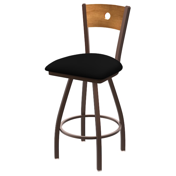 36" Swivel Counter Stool, Black Wrinkle, Med Back, Black Vinyl Seat
